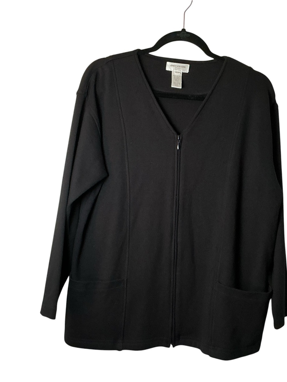 Jones New York Petite Medium Black Cotton Full Zip Knit Jacket Cardigan Pockets - Picture 3 of 10